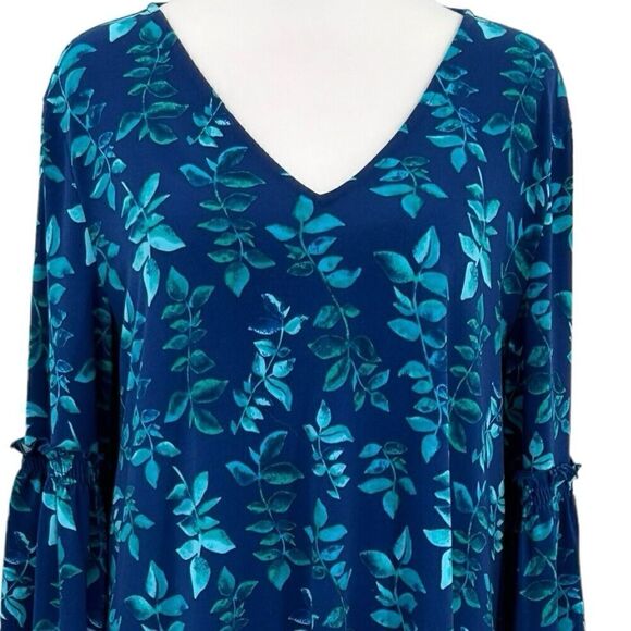Pip & Vine Bell Sleeve Blue Floral Tunic Dress Maternity Size L - Picture 5 of 13